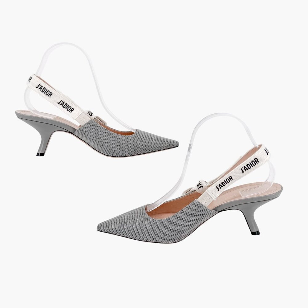 Christian Dior J’Adior Gray Slingback Pumps Size 39.5 US 9.5 Technical Mesh Heel - Picture 9 of 14